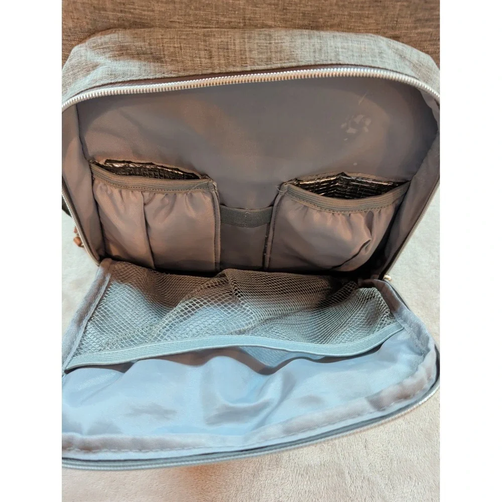 Trend Lab Gray Diaper Bag Backpack‎ Heathered Fabric Brown Trim 178-60771